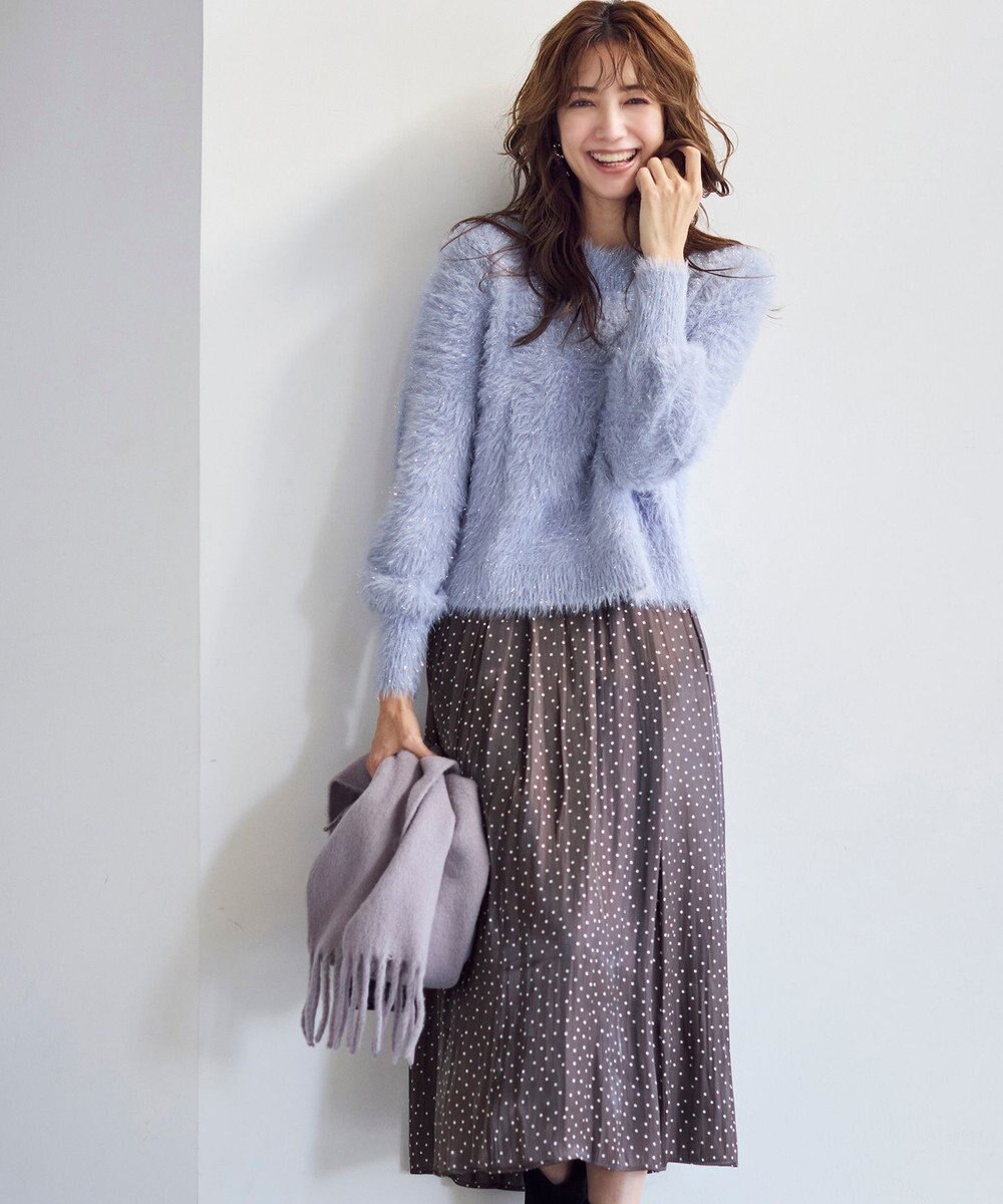 ANY SIS 【洗える】フィルムラメシャギー ニット 