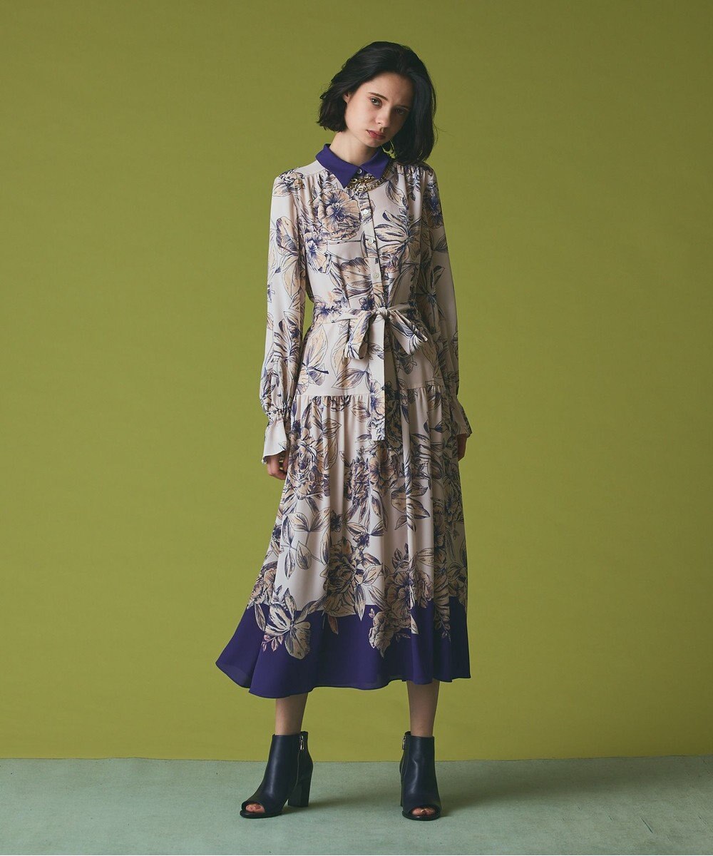 GRACE CONTINENTAL ボタニカルドレープワンピース 