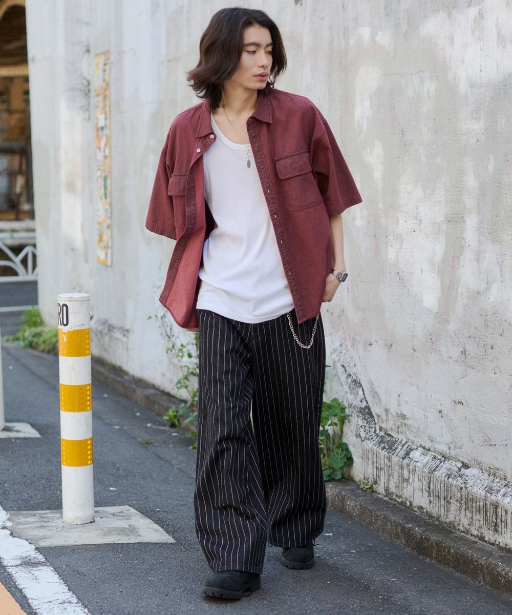 WEGO 【ユニセックス着用ITEM/MLサイズ展開】カラーデニムシャツ（SS） 