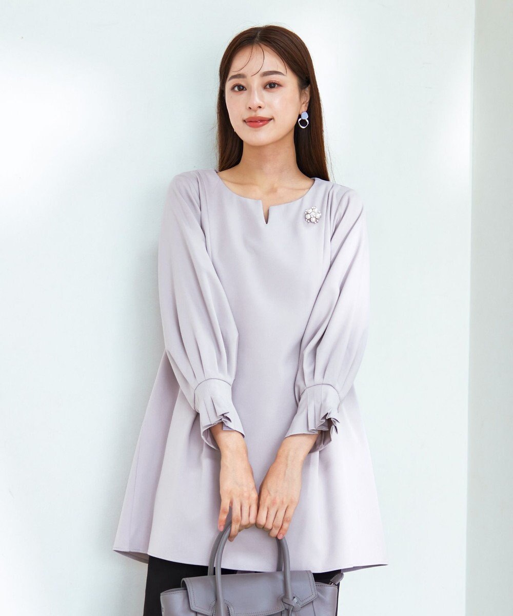 Tiaclasse 【洗える】プリーツパフ袖チュニックブラウス 