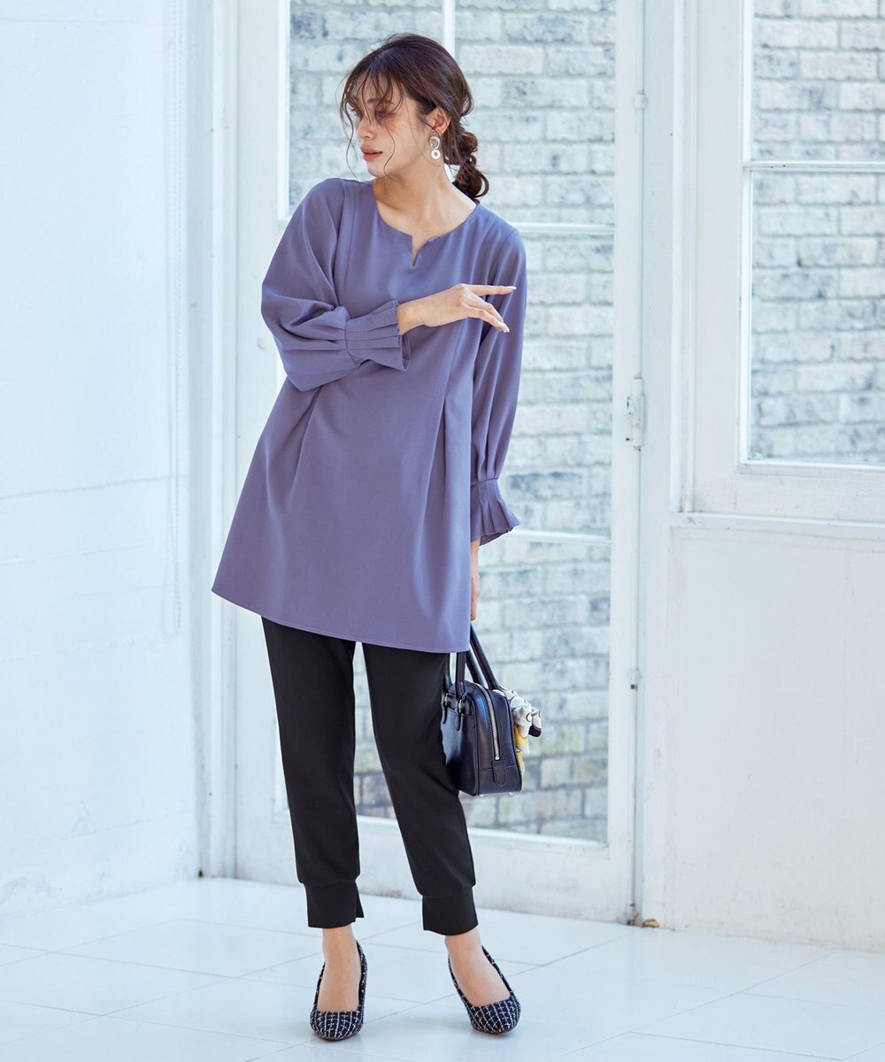 Tiaclasse 【洗える】プリーツパフ袖チュニックブラウス 