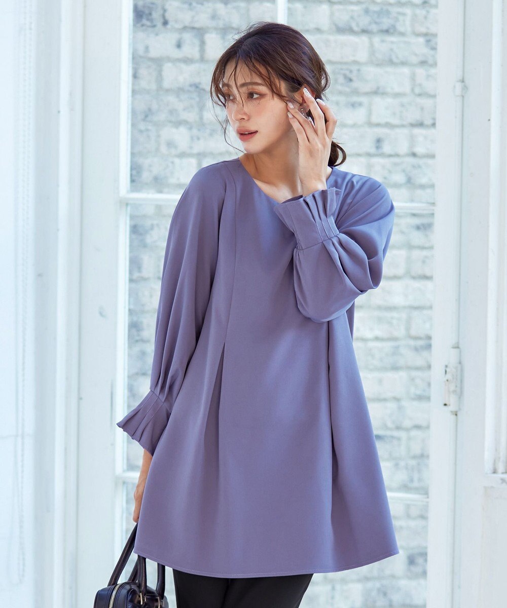 Tiaclasse 【洗える】プリーツパフ袖チュニックブラウス 