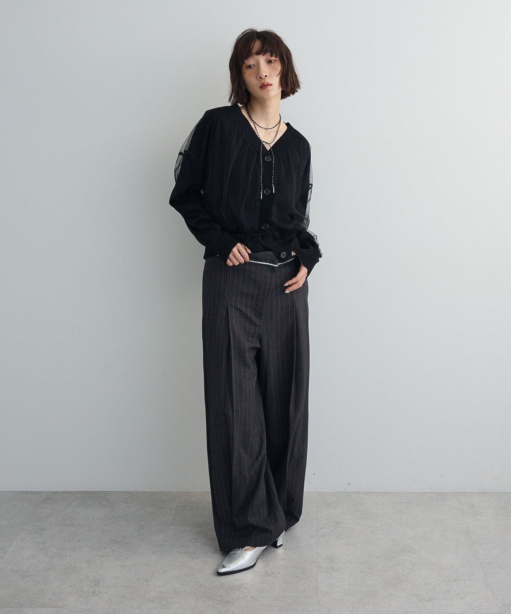 Green Parks チュールドッキングＶネックニットカーディガン 