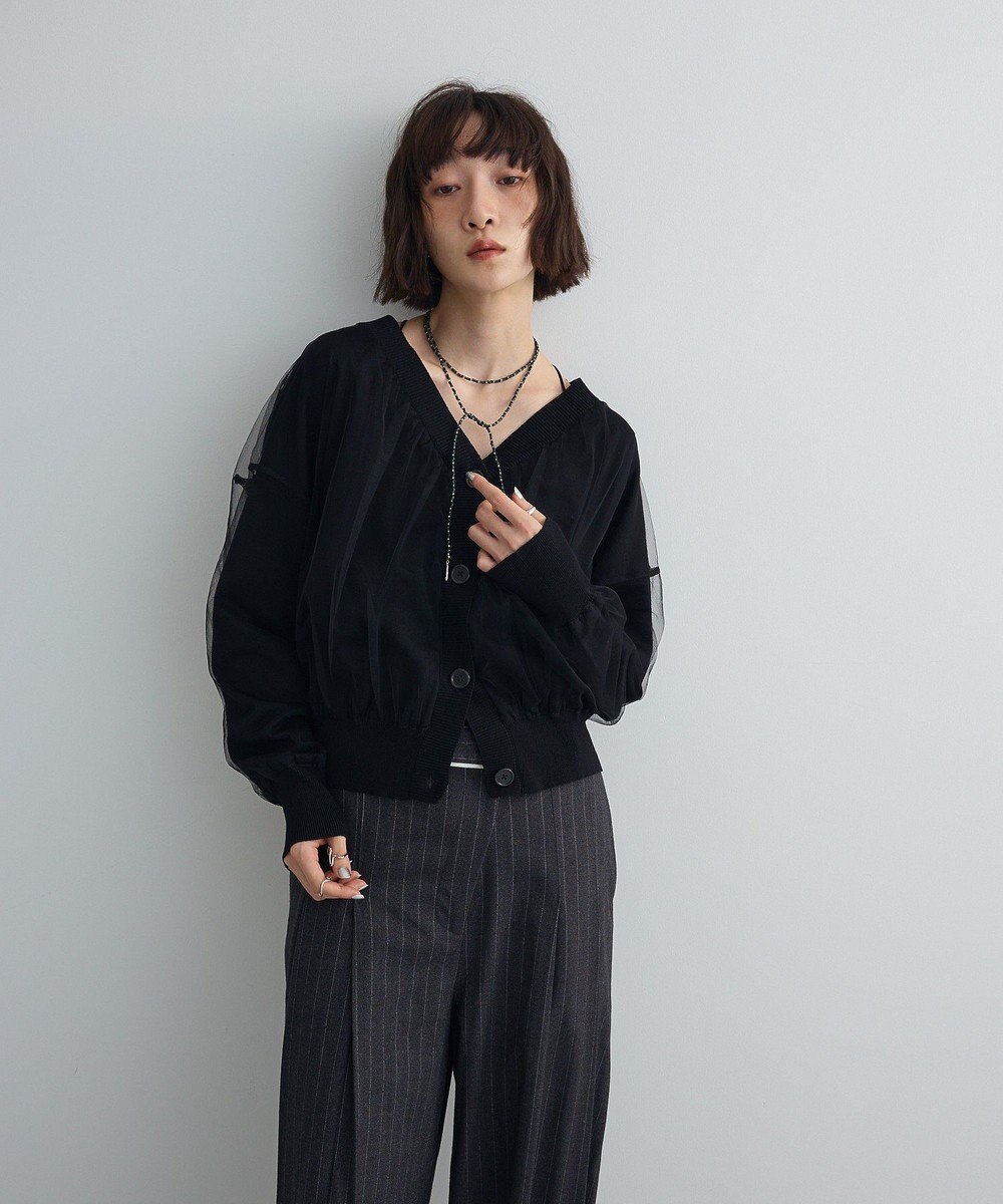 Green Parks チュールドッキングＶネックニットカーディガン 