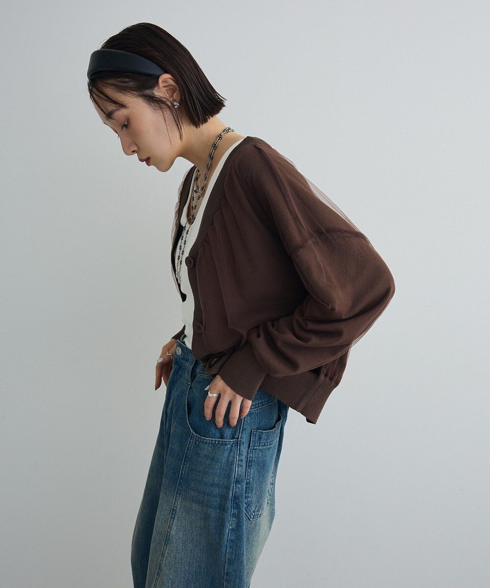 Green Parks チュールドッキングＶネックニットカーディガン 