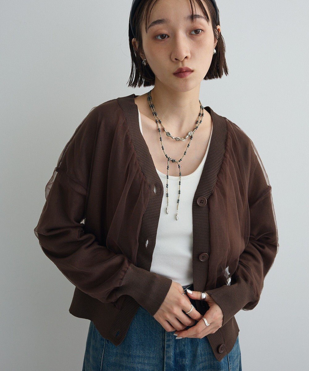 Green Parks チュールドッキングＶネックニットカーディガン 