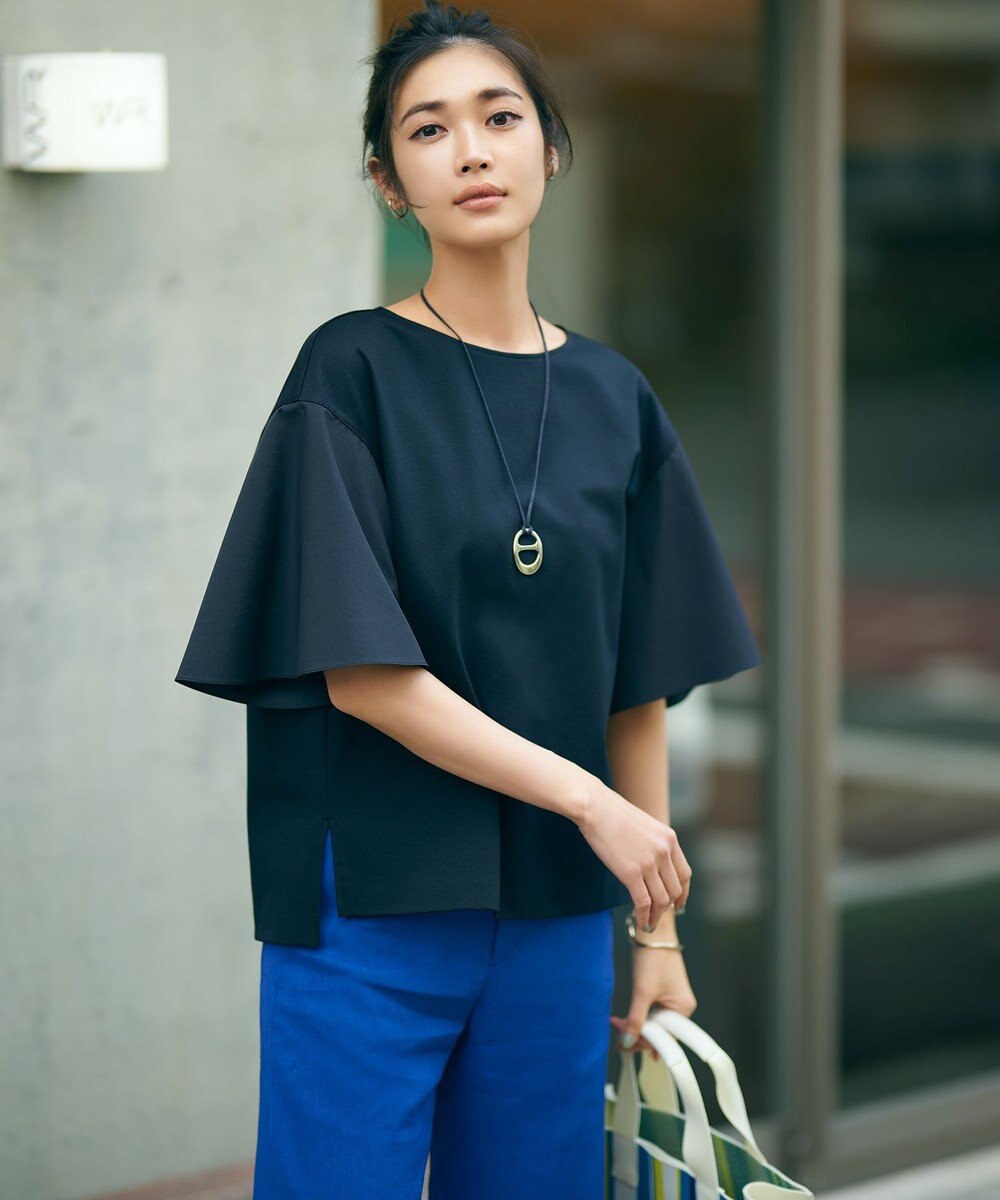 23区 【洗える】リネンレーヨンストレッチ ワイド パンツ 