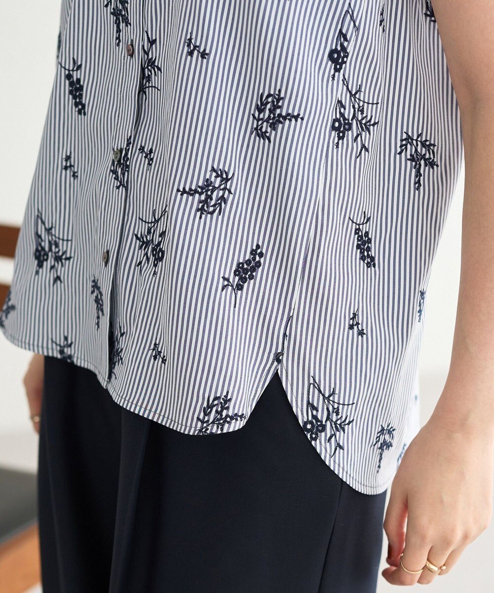YECCA VECCA ストライプ柄フラワー刺繍シャツ 