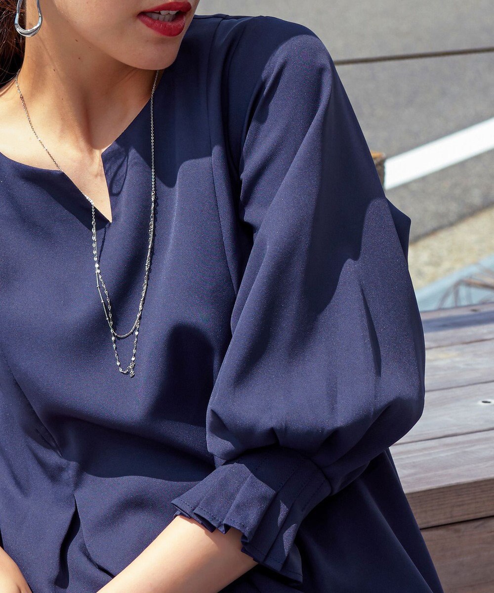 Tiaclasse 【洗える】プリーツパフ袖チュニックブラウス 