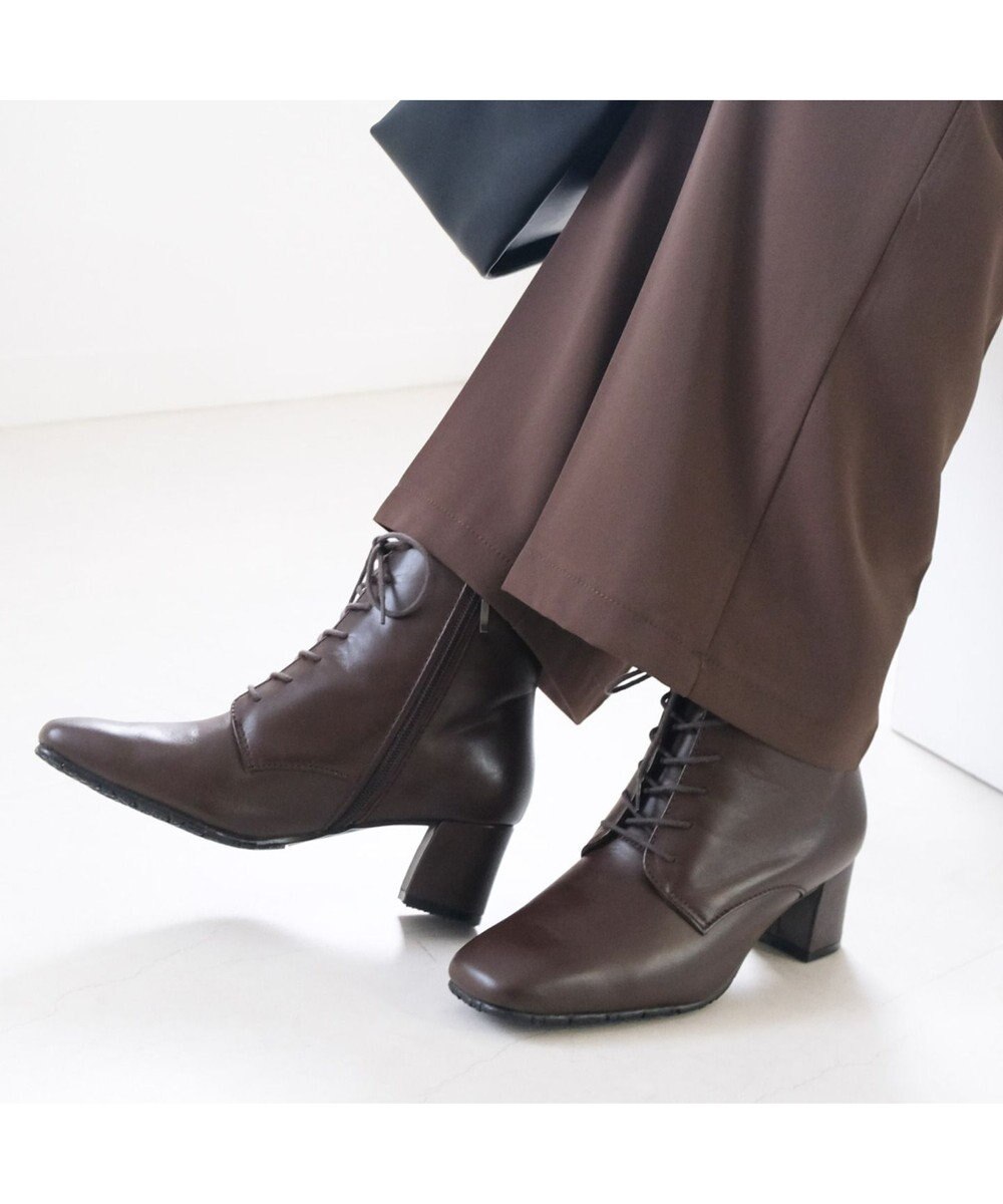 Pointer 内側ファスナー 本革レースアップショートブーツ 