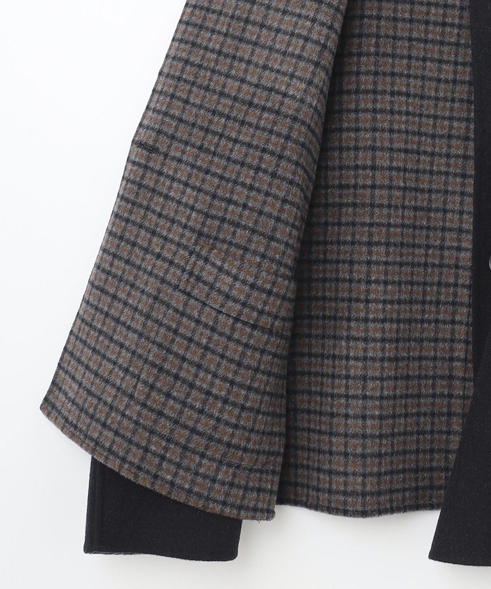 J.PRESS LADIES S 【リバーシブル】ウールナイロン リバーチェック ノーカラー ショートコート 