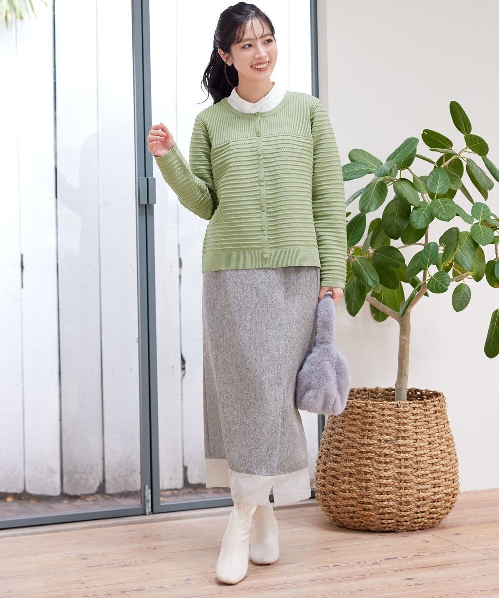 Tiaclasse 【洗える】ボーダー編みニットカーディガン 