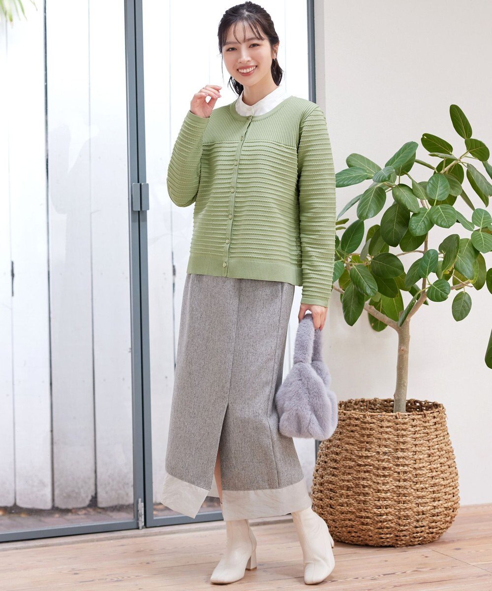 Tiaclasse 【洗える】ボーダー編みニットカーディガン 