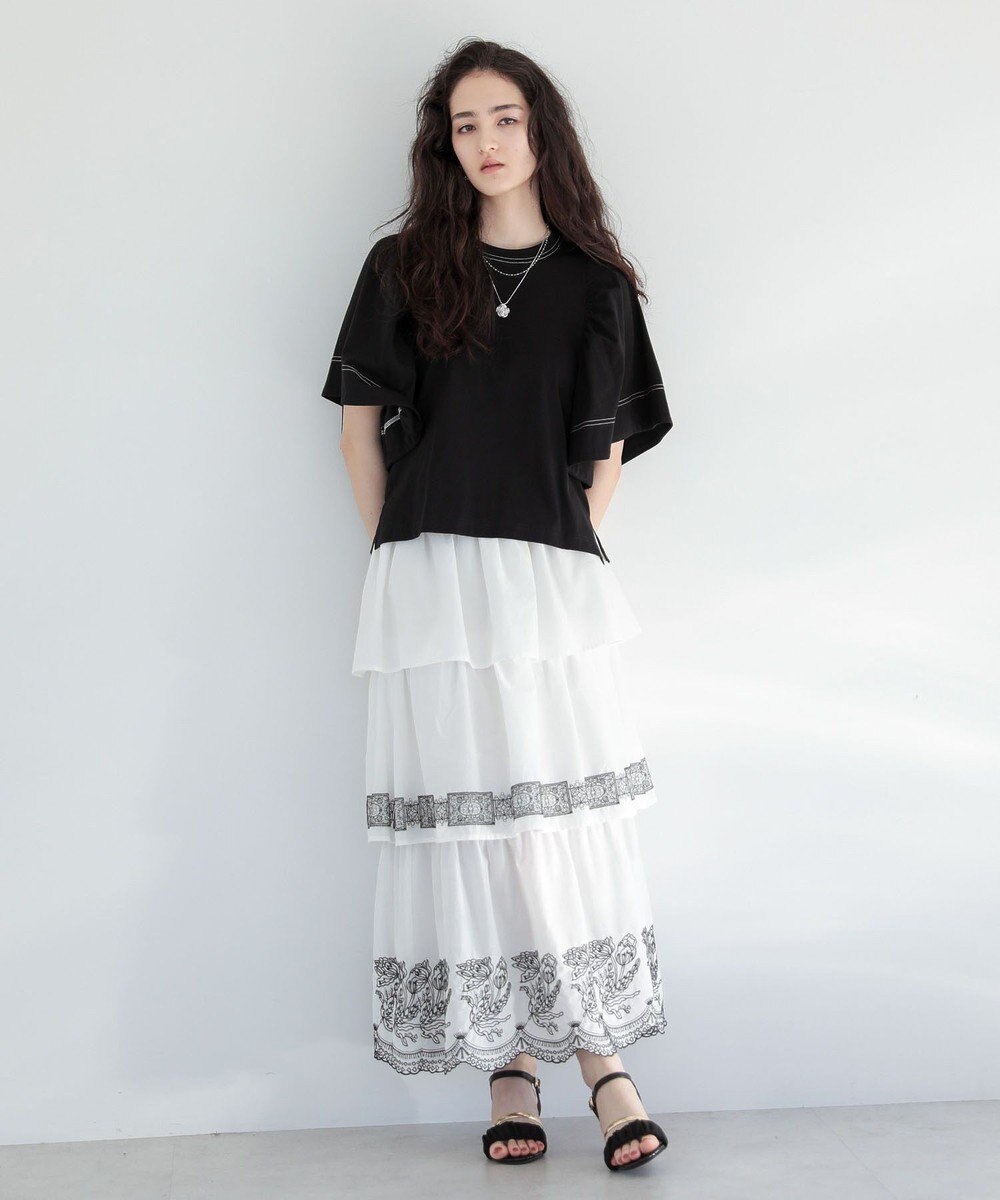 Green Parks ■ＥＳＣＡＲ　バイカラー刺繍ティアードスカート 