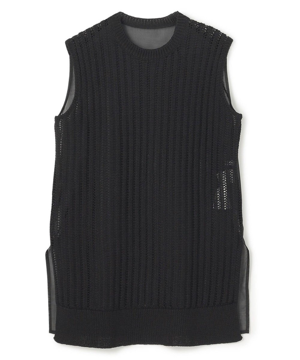 BEIGE， 【洗える】ALOE / コットンメッシュオーガンジーノースリーブニット 