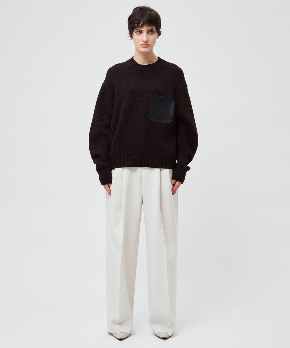 BEIGE， 【洗える】LEADER / フェイクレザーポケットクルーネックトップス 