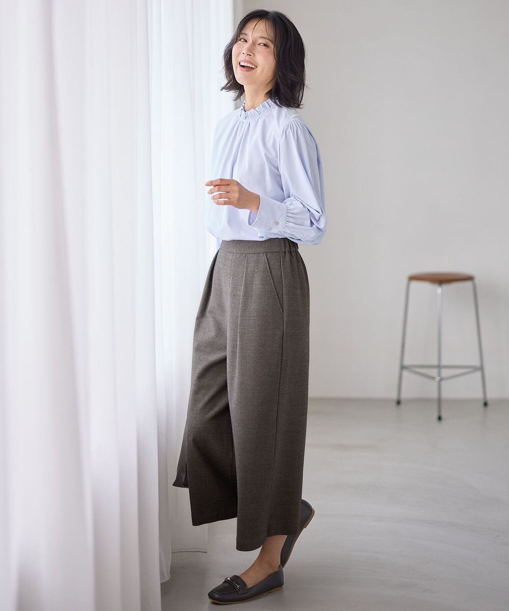 ANY 【洗濯機可/ウエストゴム】ライトツイードワイドパンツ 