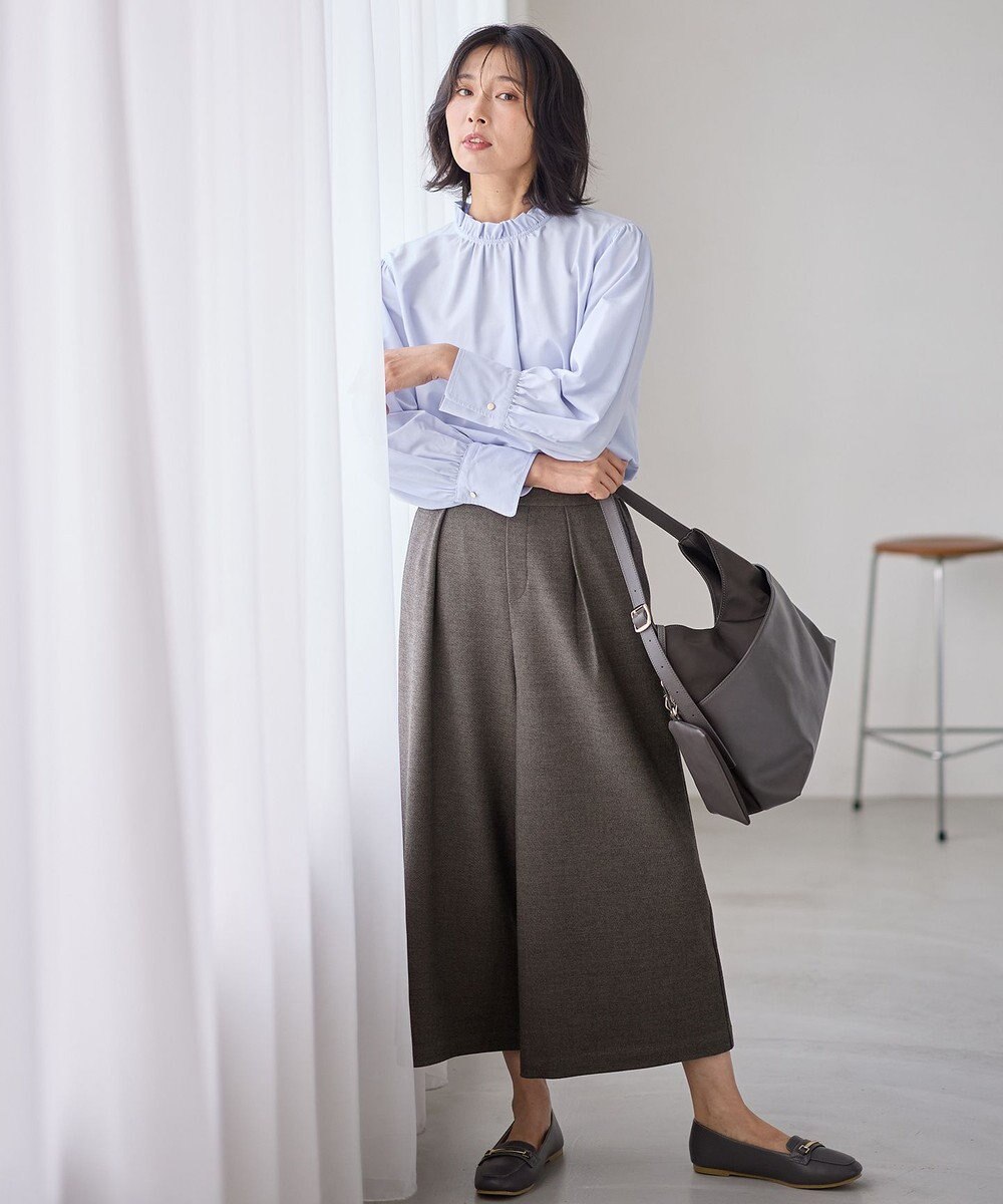 ANY 【洗濯機可/ウエストゴム】ライトツイードワイドパンツ 