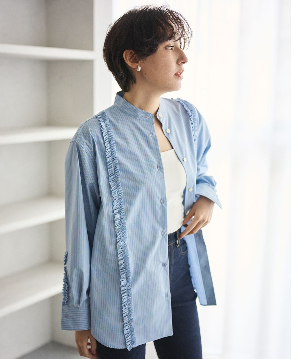 #Newans 【洗濯機可能/シワになりにくい】パネルフリルシャツ 