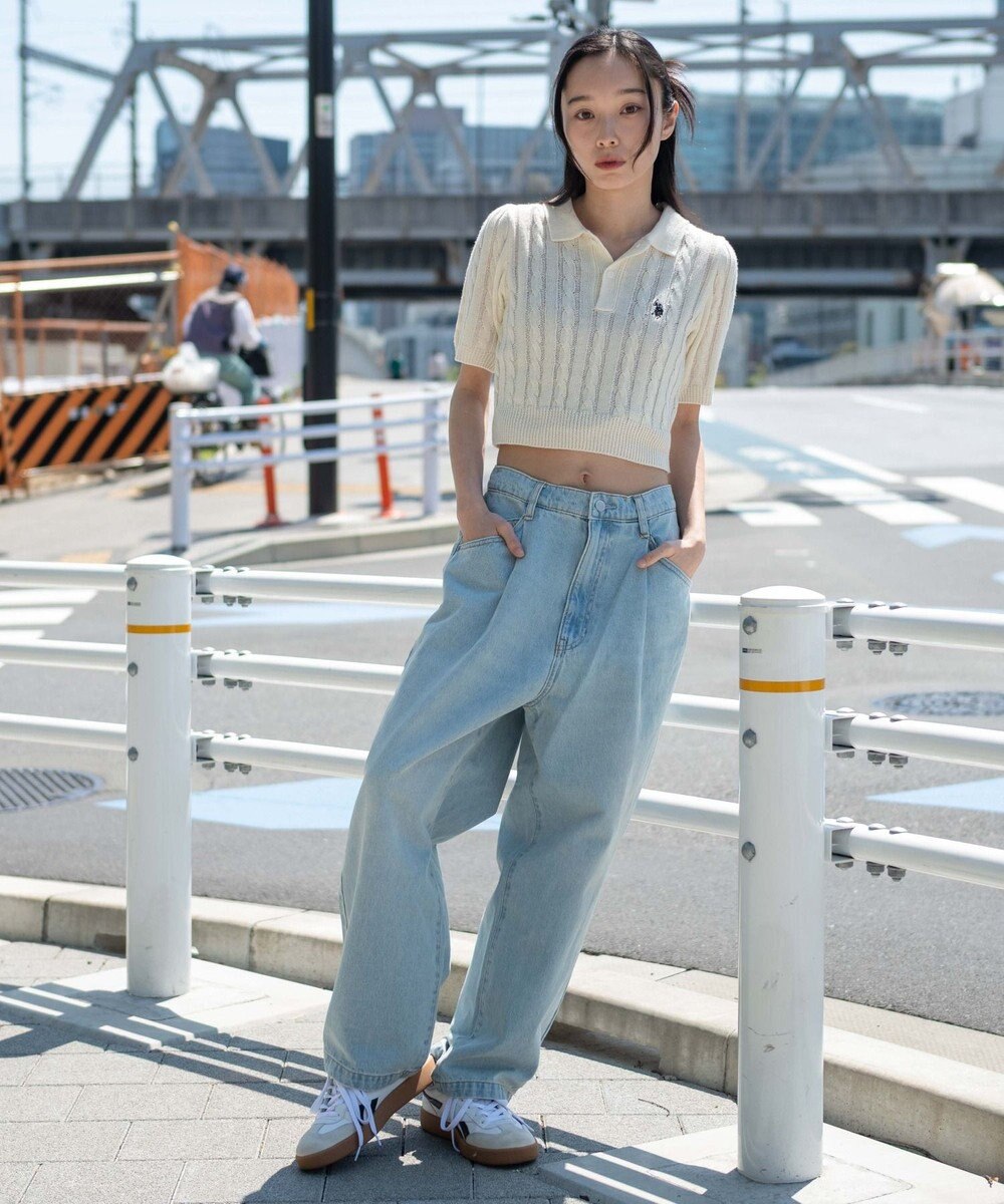 WEGO 【ユニセックス着用ITEM/SMLサイズ展開】ルーズテーパードデニムパンツ 