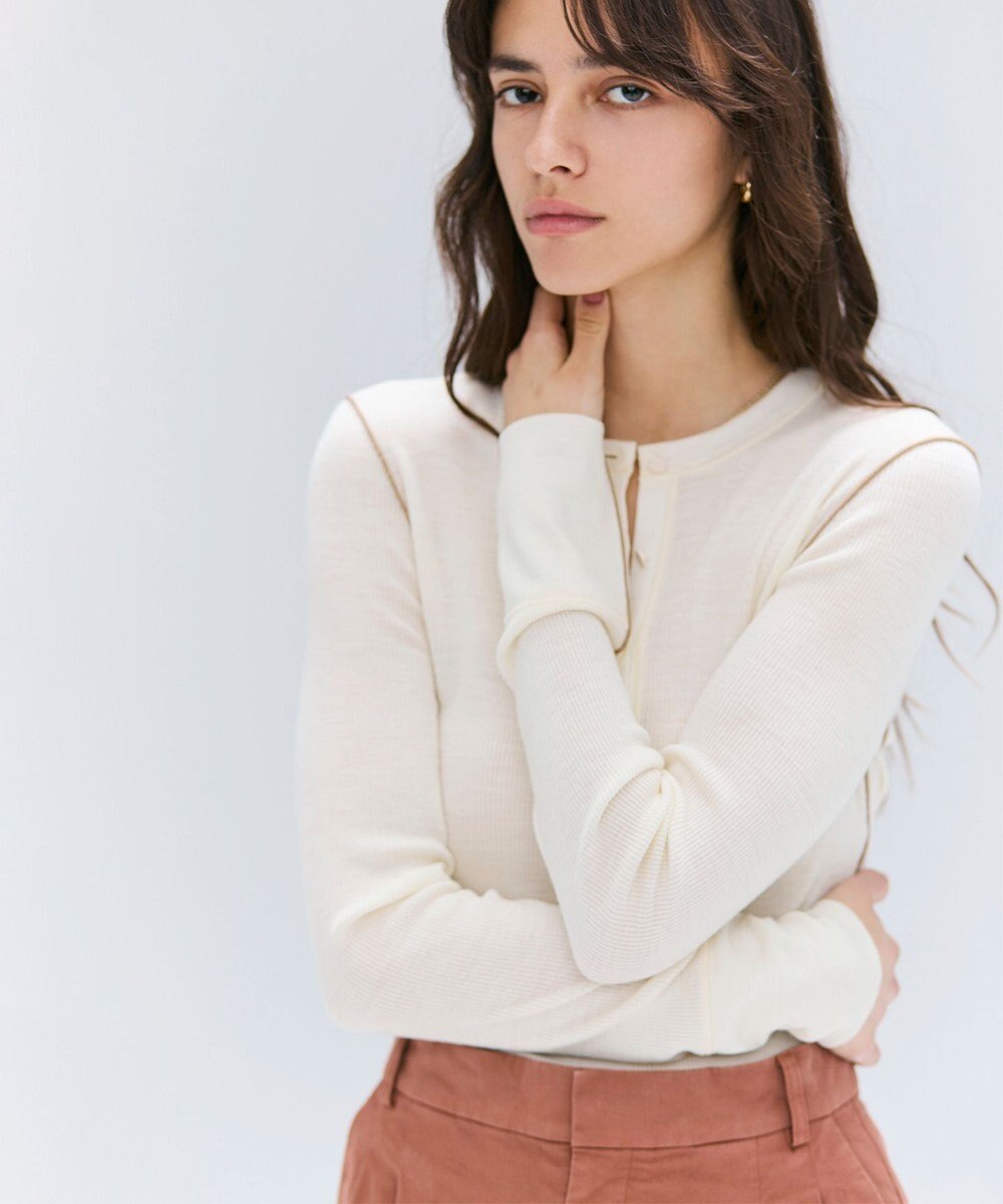 BEIGE， 【洗える・GISELe 10月号掲載】FORD / ウール配色メローヘンリーネックカットソー 