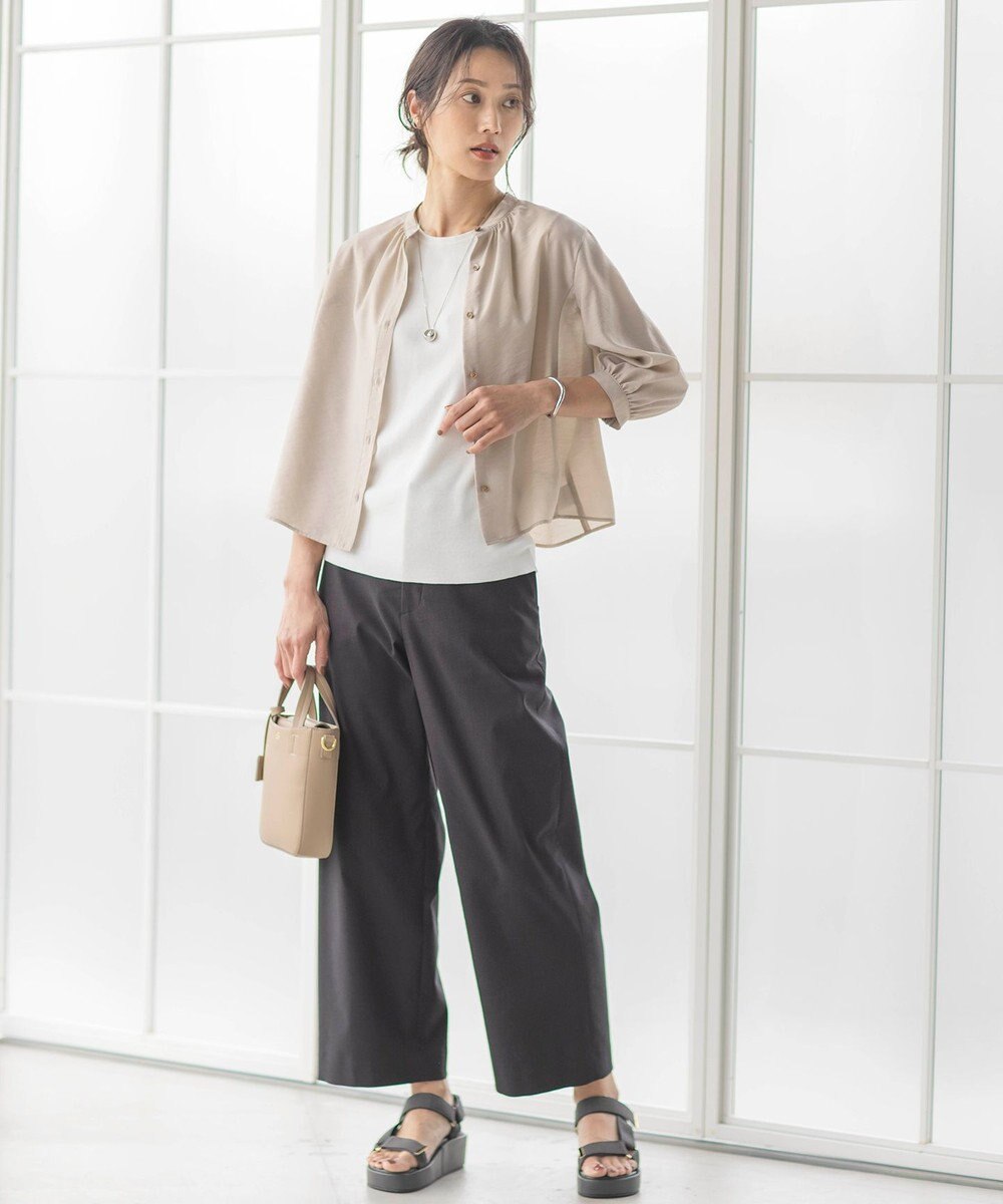 J.PRESS LADIES L 【洗える】リネンストレッチ ワイド パンツ 