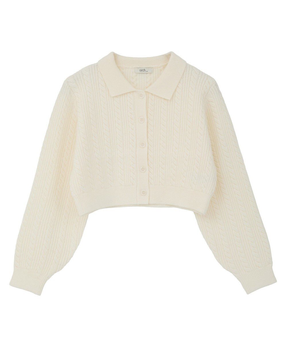 earth music&ecology 襟付きケーブルニットジャケット 