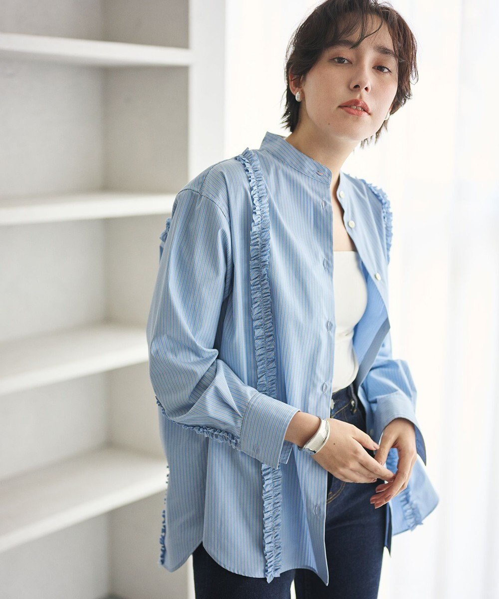 #Newans 【洗濯機可能/シワになりにくい】パネルフリルシャツ 