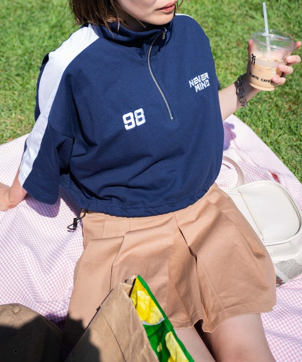 WEGO 刺繍ハーフジップT 