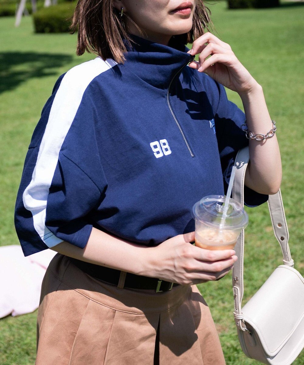 WEGO 刺繍ハーフジップT 