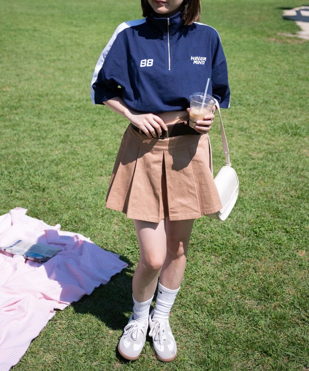 WEGO 刺繍ハーフジップT 