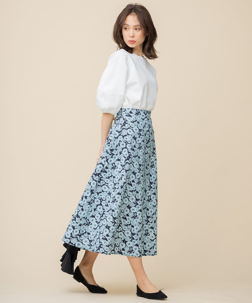組曲×setsuko sagittaire】バイカラーフラワープリント フレアスカート 