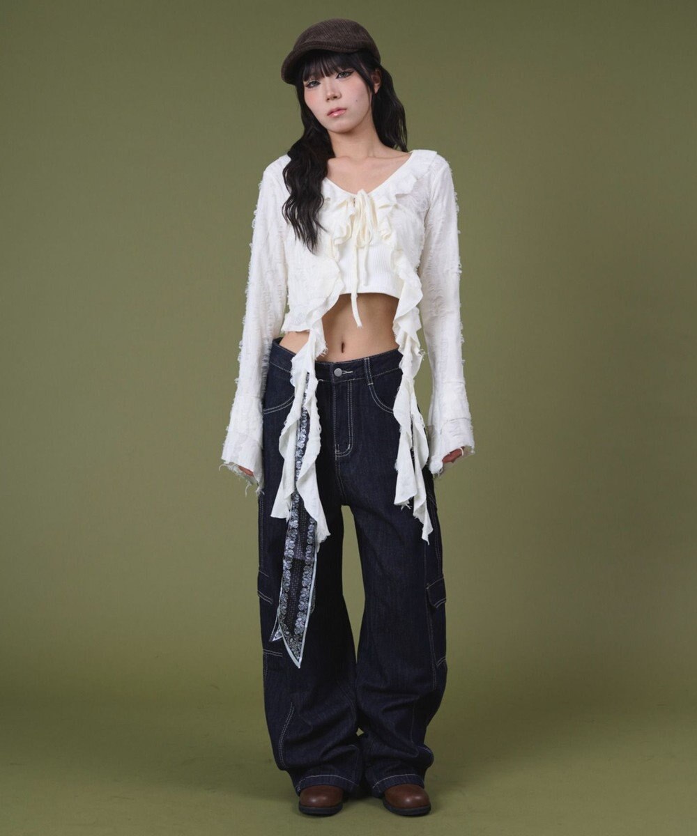 WEGO バンダナ付きリジットワイドデニム 