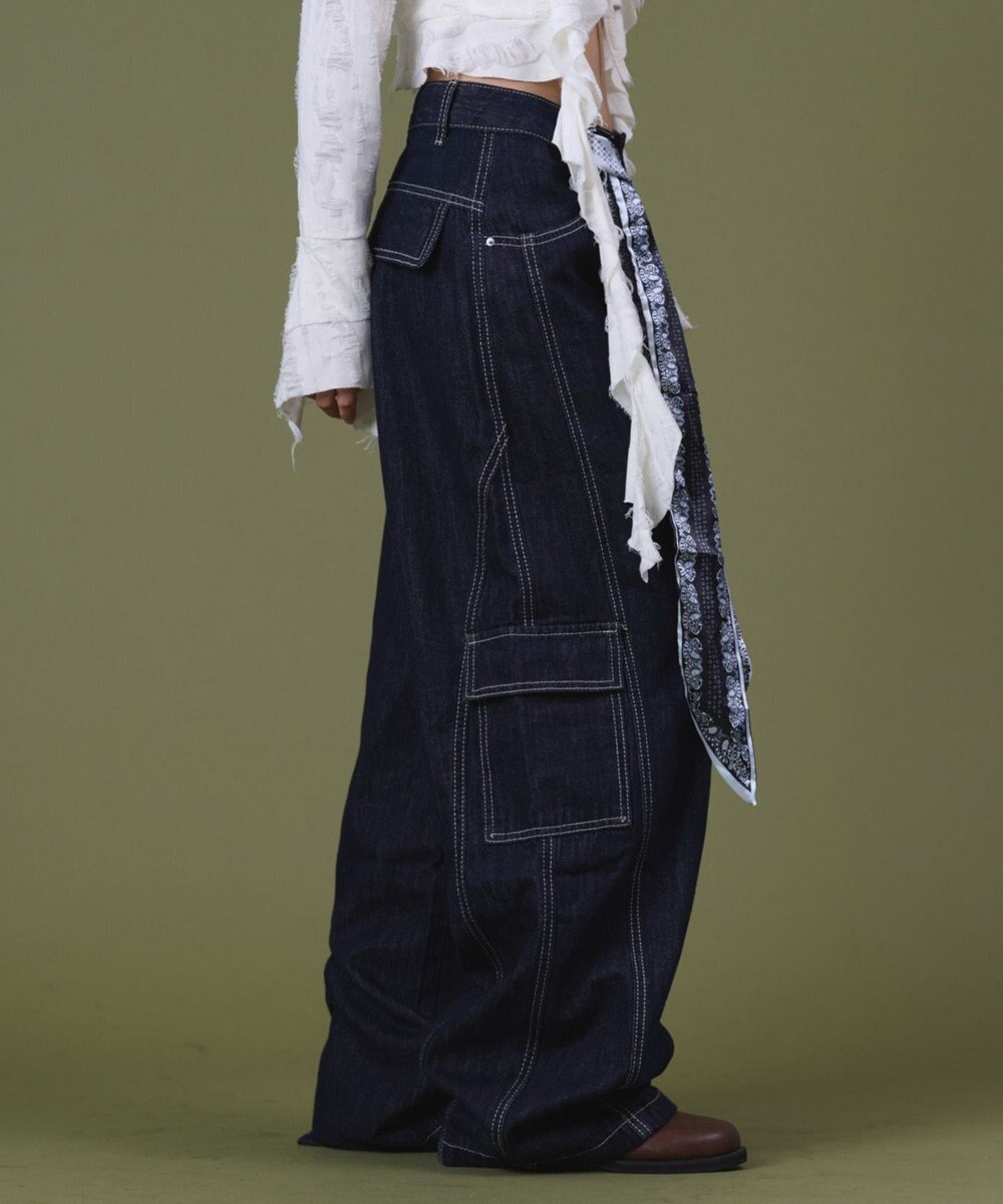 WEGO バンダナ付きリジットワイドデニム 