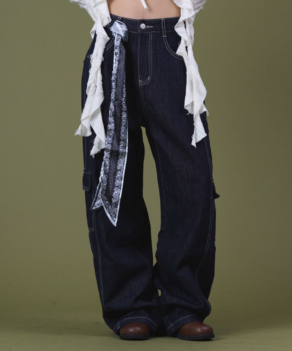 WEGO バンダナ付きリジットワイドデニム 