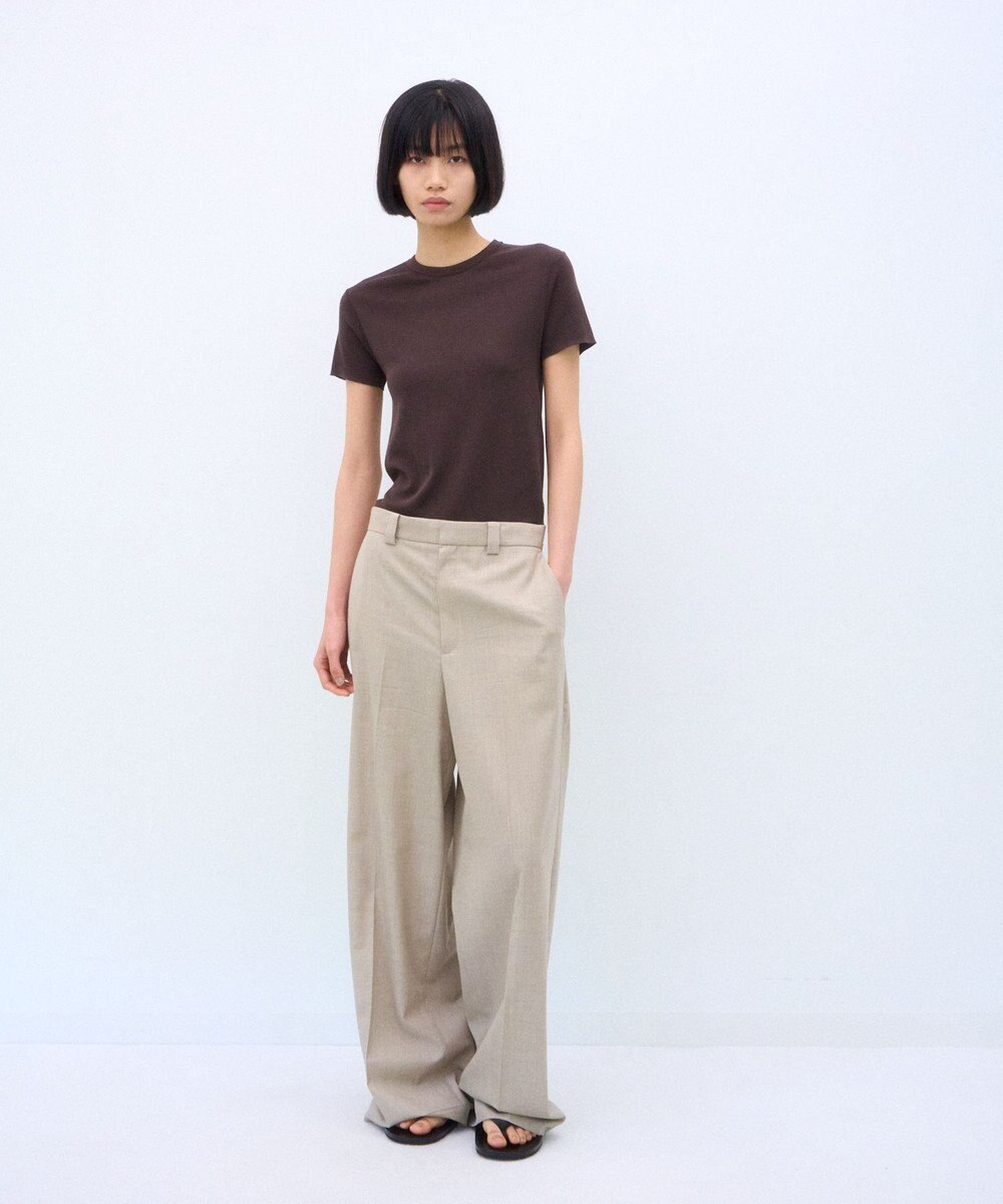 ATON WOOL SILK TWILL | タックレスワイドパンツ 