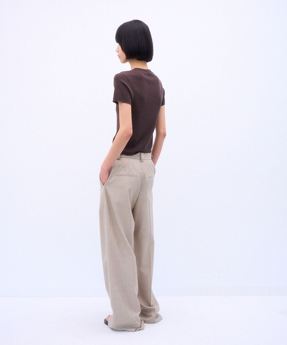 ATON WOOL SILK TWILL | タックレスワイドパンツ 