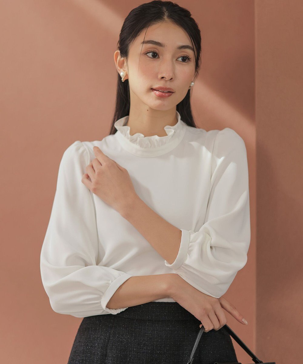 組曲 【KUMIKYOKU NAVY】ジョーゼットシフォン スタンドフリルブラウス 