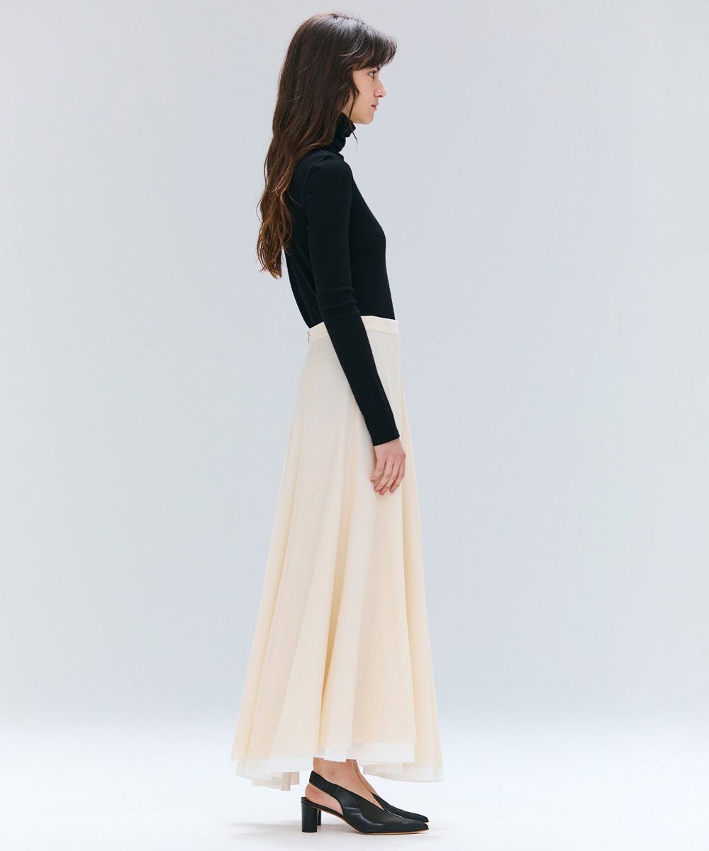 BEIGE， PINE / ウールレイヤードフレアスカート 