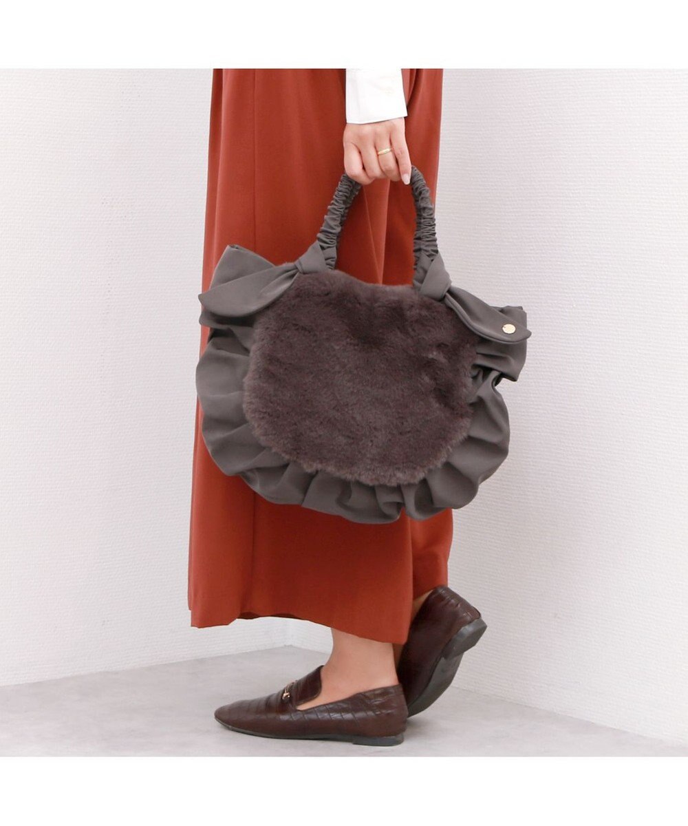 UNBILLION カシュカシュ cachecache / 下がりリボンエコファーコンビラウンドトート 