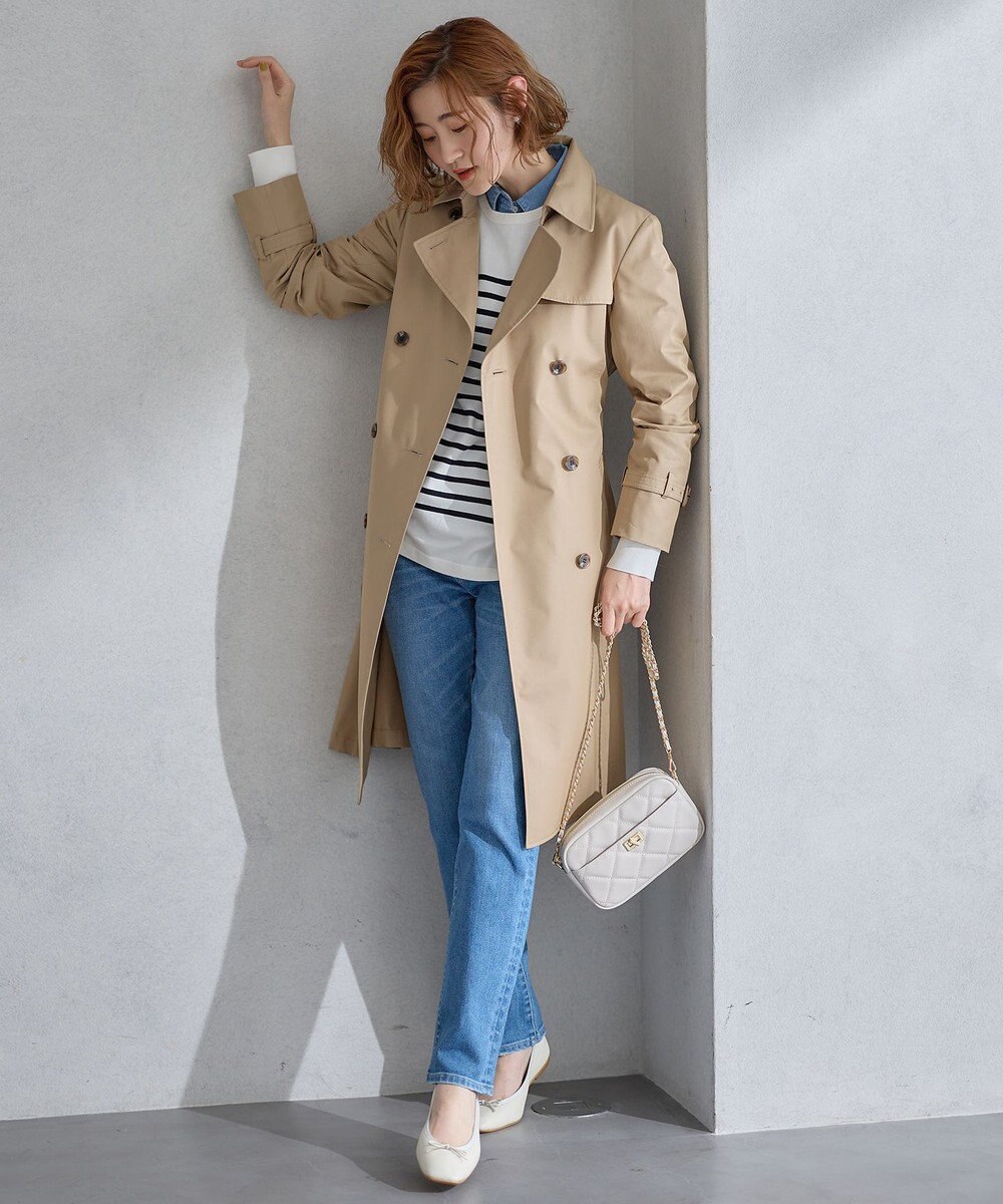 23区 コットンポリエステルギャバジン ロング トレンチコート 