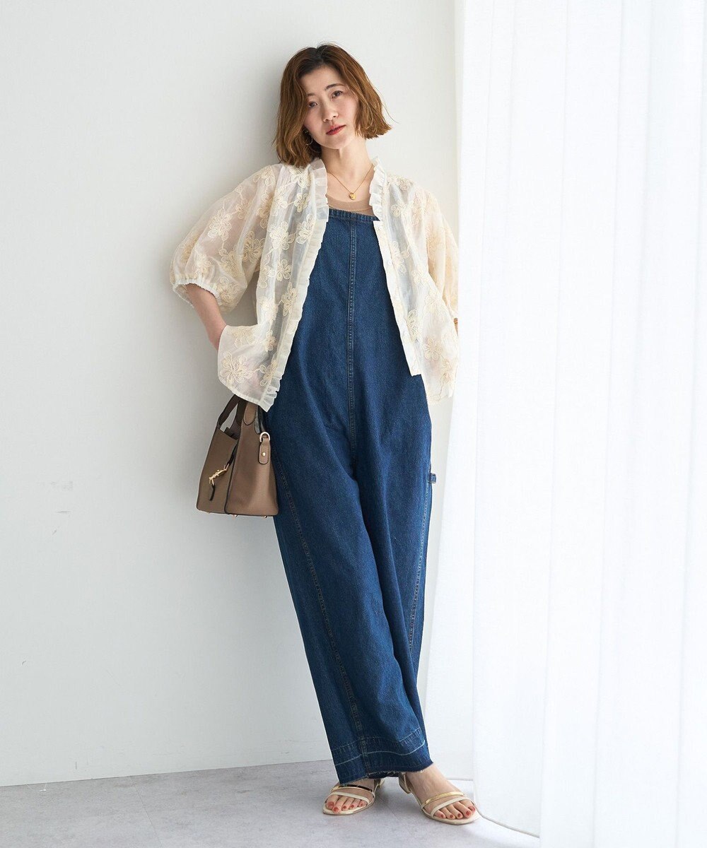 YECCA VECCA フリルVネック刺繍シアーシャツ 