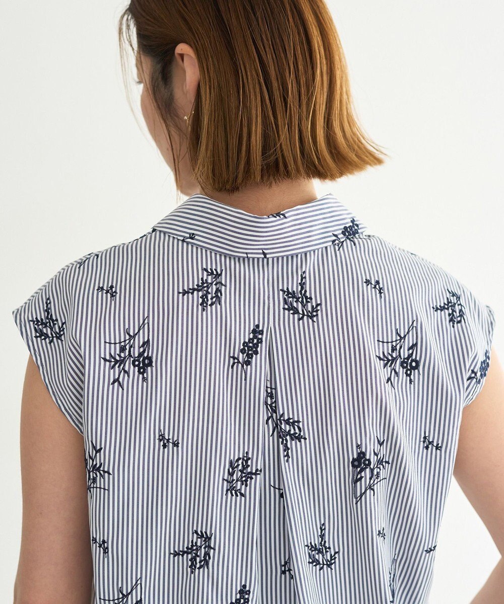 YECCA VECCA ストライプ柄フラワー刺繍シャツ 