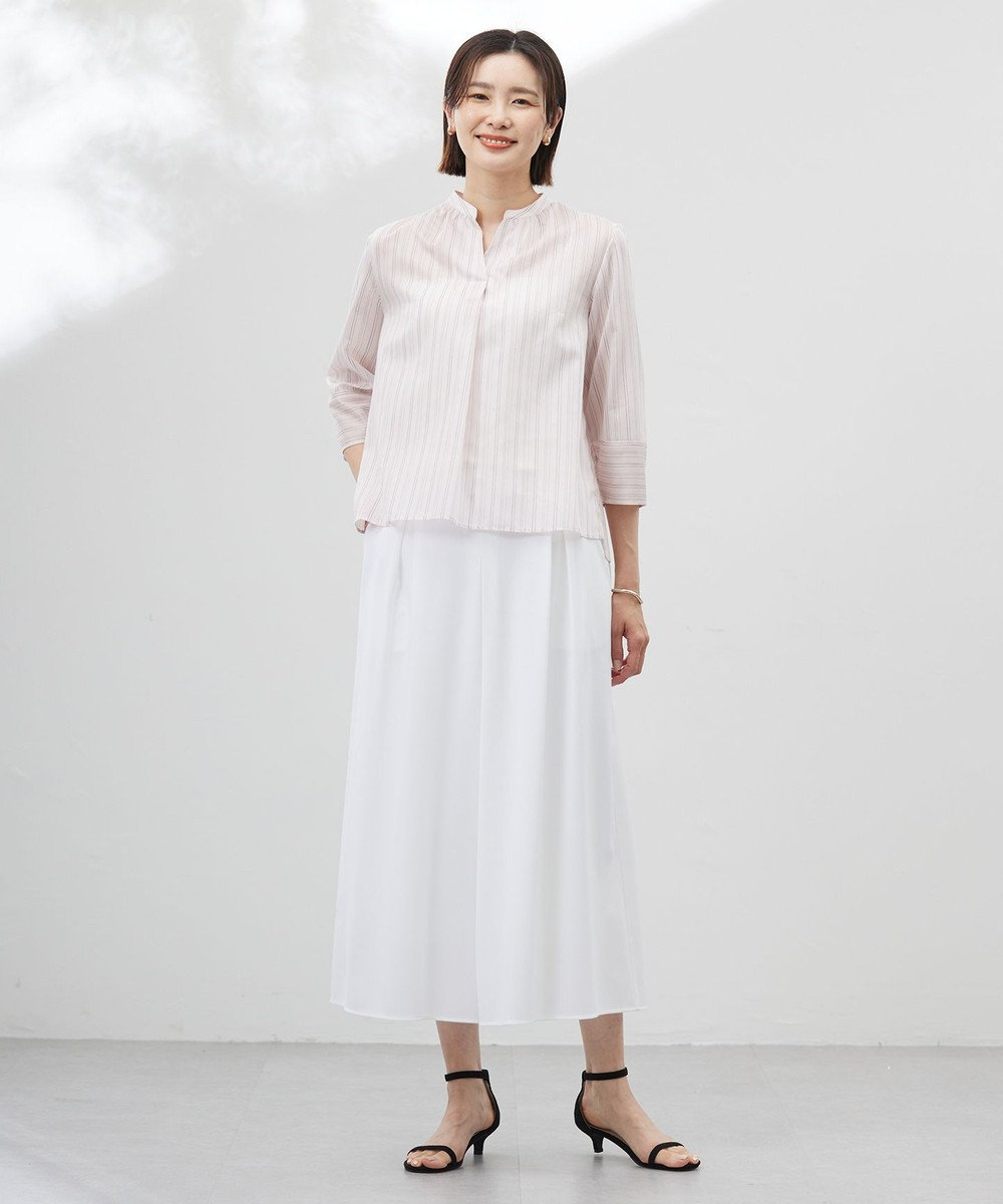 J.PRESS LADIES 【洗える】ランダムストライプ スタンドカラー  ブラウス 