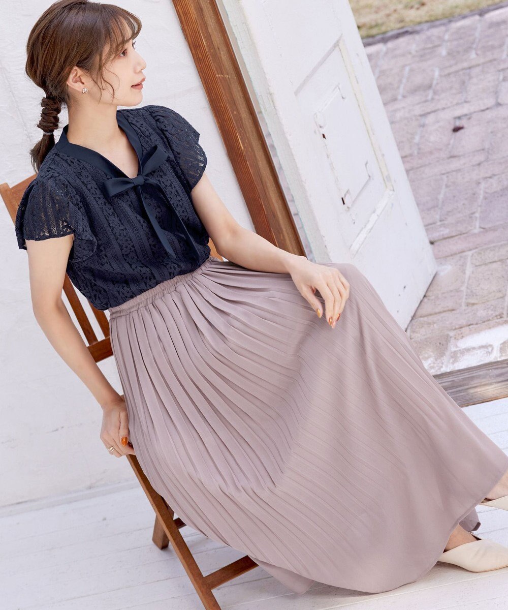 Tiaclasse L 【洗える/ウエストゴム】 ジョーゼットプリーツスカート 