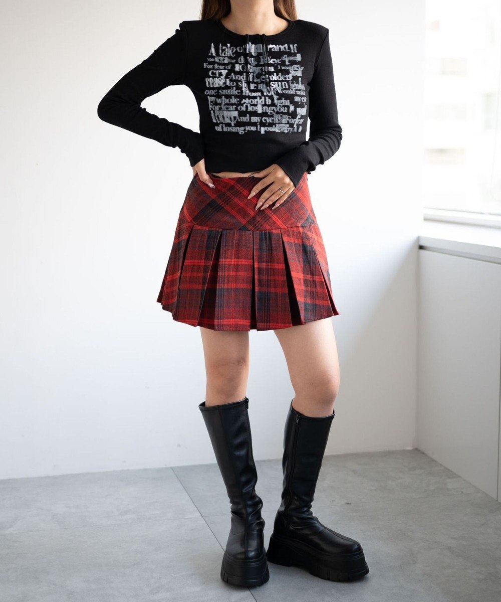 WEGO ヘンリーネックグラフィックピチトップス 