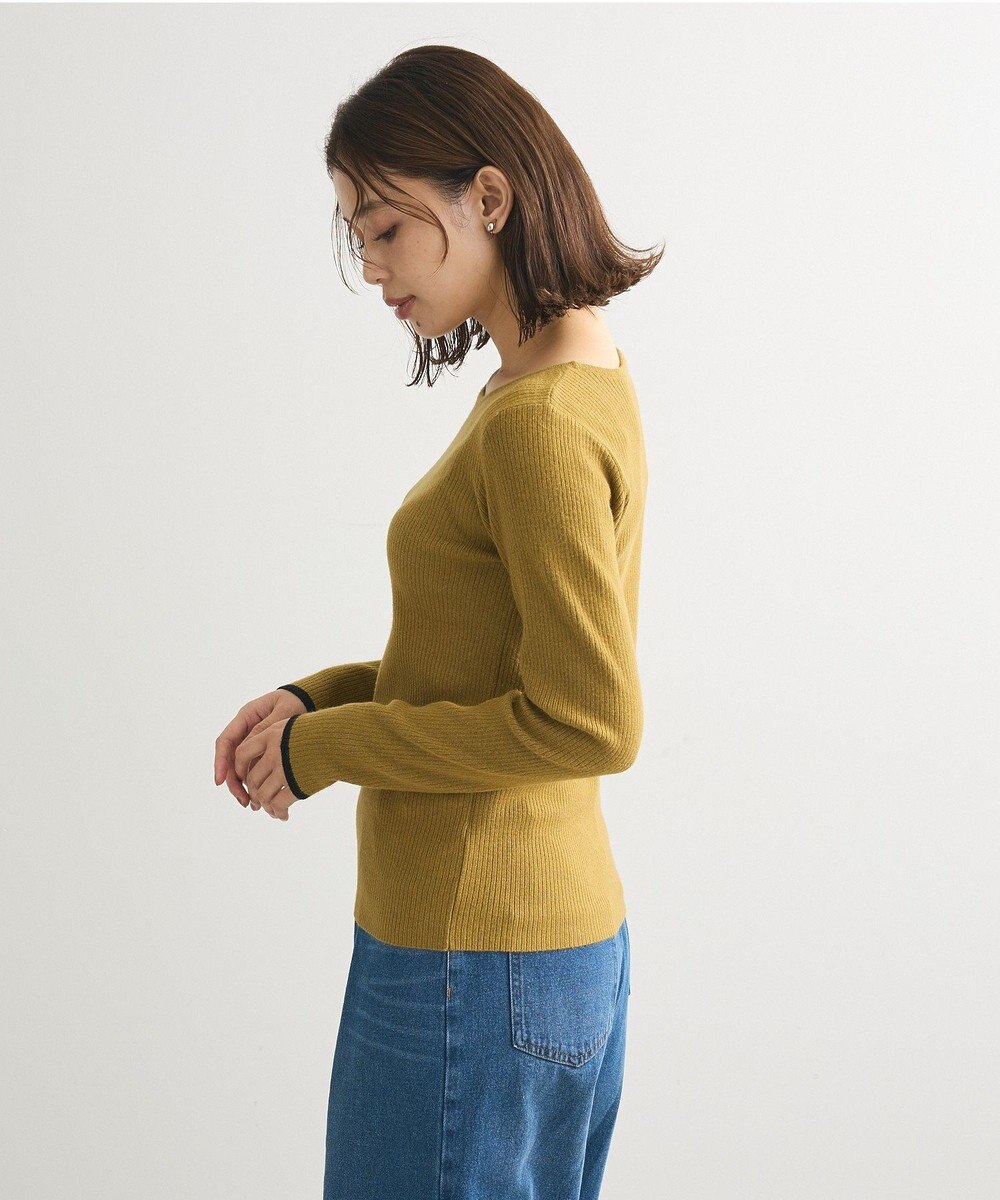 Green Parks もちっと袖配色ボートネックニットプルオーハ 