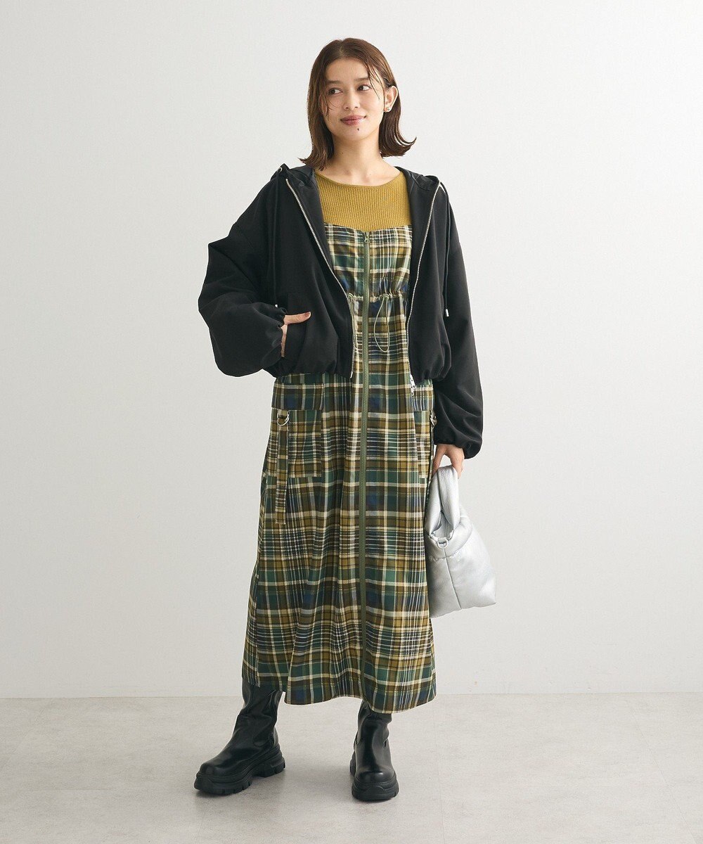 Green Parks もちっと袖配色ボートネックニットプルオーハ 