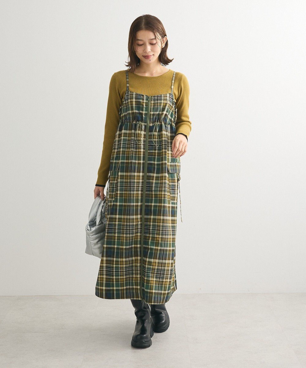 Green Parks もちっと袖配色ボートネックニットプルオーハ 