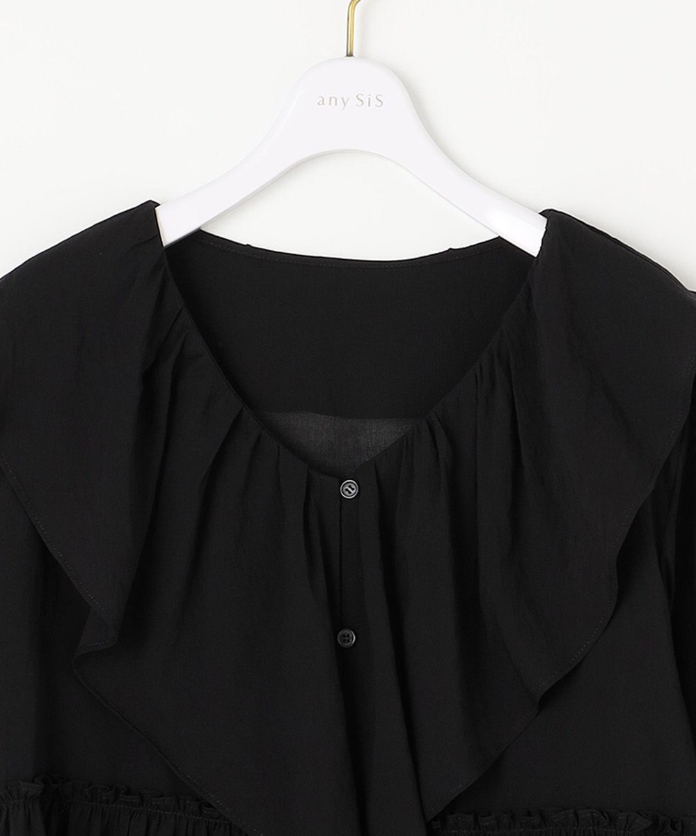 ANY SIS 【洗える】シアーヴィンテージライクラッフル ブラウス 